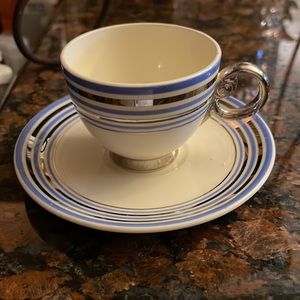 Darling small Demi tasse cup forties early fifties chrome and blue decoration